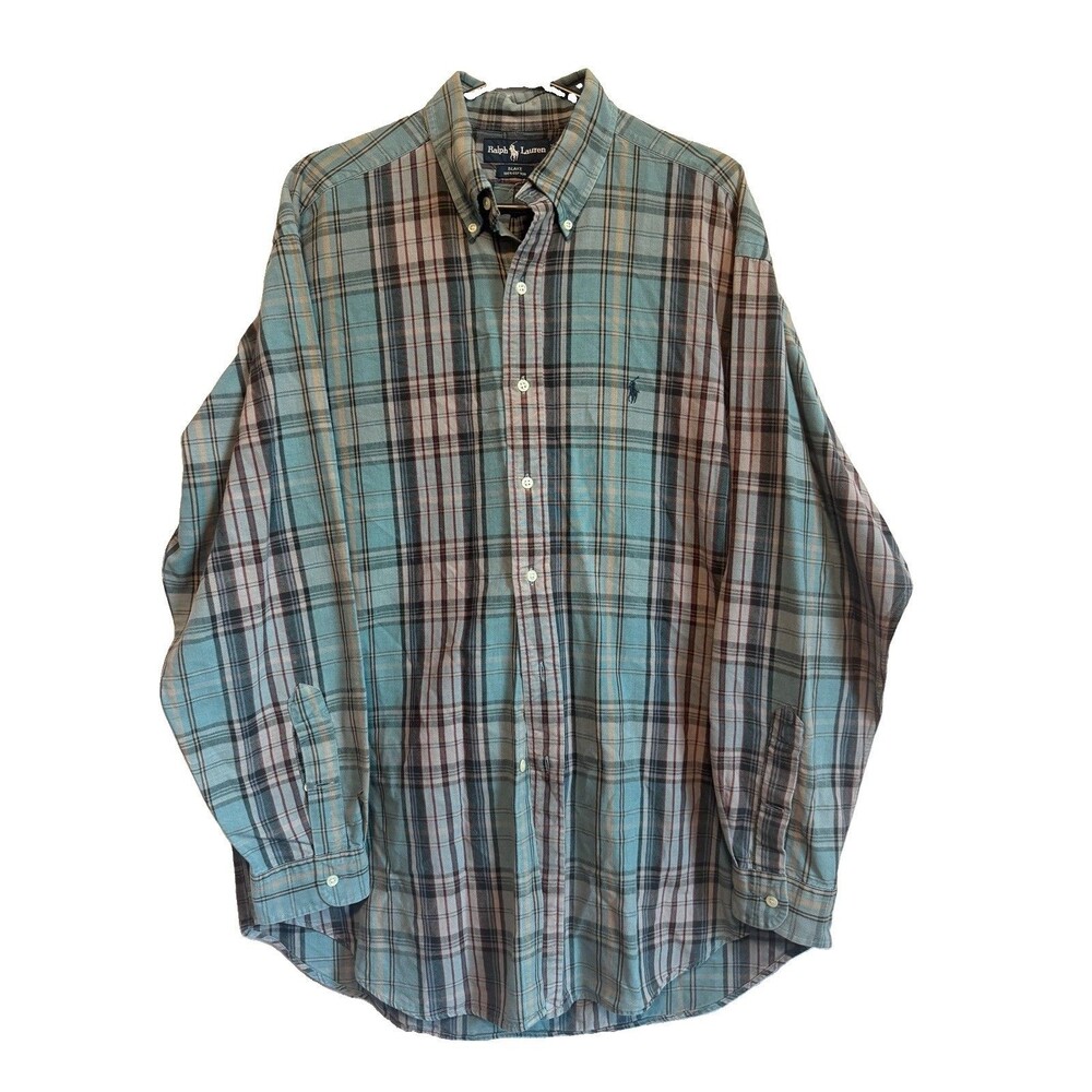 VTG Polo Ralph Lauren Blake Shirt Mens Large L Blue Plaid Button Down Cotton